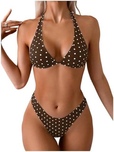 WDIRARA Women's Polka Dots Bikini Set Halter Triangle Swimsuit 2 Piece Bathing Suit Small