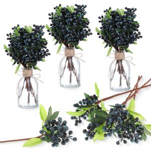 Yunsailing 30 Pcs Artificial Blue Berry Stems Bulk, 9.8 Inch Faux Berry Picks with Green Leaves, Fake Short Branch Fruit Flower for Tree Garland Home Wedding DIY Party Decoration(Blue)