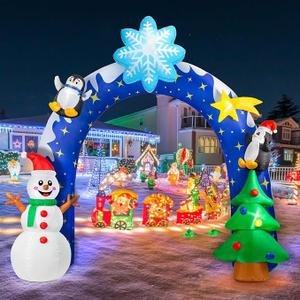 SIKADEER 10FT Christmas Inflatable Archway Decorations, Winter Blow Up Arch with Snowman Penguin Christmas Tree Outdoor Xmas Decor with Builtin Bright LED Lights for Holiday, Lawn, Party, Yard