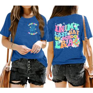 QAUN Last Day of School Shirt: in My Last Day of School Era Tshirt Women Graduation Tee Funny Summer Tops(Blue, X-Large) (Blue, XL)