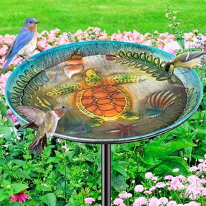 Metal Bird Bath for Outside, Detachable Birdbath & Birdfeeder with Base Stake, Vintage Bird Baths Feeder Bowl for Outdoors Garden Yard Lawn Decor (Vintage Silver)