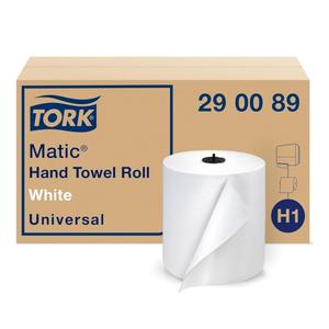 Tork Matic Paper Hand Towel Roll White H1, Universal, 100% Recycled Fiber, 6 Rolls x 700 ft, 290089