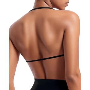 OMKAGI Halter Sports Bras for Women Padded Strappy Bra Open Back Workout Gym Crop Small