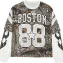 BEAUDRM Men's Camo Jerseys Shirt Letter Print 2 in 1 Sweatshirts Graphic Long Sleeve Crewneck Camouflage Hunting Tops Green, Small