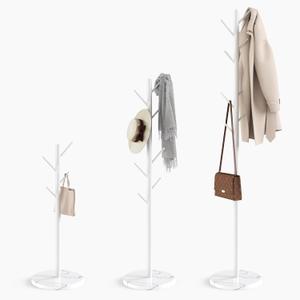 HzTinT Coat Rack with Natural Marble Base, Metal Freestanding Coat Rack with 8 Hooks, 3 Adjustable Size Sturdy Coat Tree for Bags, Coats, and Hats for Entryway, Hallway, Bedroom, Office, White
