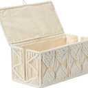 Cable Management Box Handmade Macrame Cord Storage Organizer Power Strips Outlet Router Adapter TV Wire Hider Cover Under Desk Natural Cotton Rope Woven Boxes with Lid (Off White, Large)