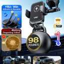YRU [True Military-Grade] Wireless Car Charger Mount, 15W Charging Auto Clamping Car Phone Holder [98+LBS Strong] Dashboard Windshield Vent Cellphone Holder for iPhone 17 16 15 Pro Max Samsung, Black