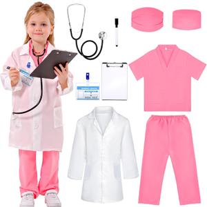Liberry Doctor Costume for Kids, Toddler Doctor Dress Up Clothes with Real Stethoscope, Career Day Role Play Gift for Girls