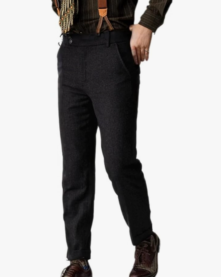 Classic Men's Vintage Wool Tweed Tapered Casual Suit Dress Pants Formal Business Slacks, M