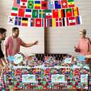 International World Flags Tableware Set, 142Pcs International Flags Decorations Plates and Napkins, Cups,Banner,Flags Tablecloth for Travel Trip Around the Globe Retirement Party