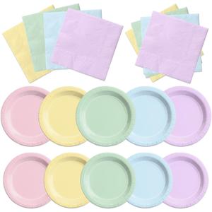 CMUSKO Pastel Party Decorations - 60Pcs Rainbow Plates and Napkins Unicorn Colorful Tableware for Girl Birthday,Baby Shower,Wedding (Serves 20)