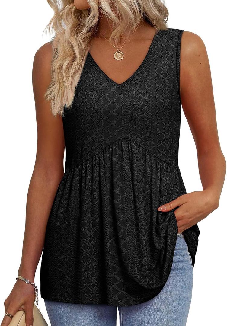 OFEEFAN Womens Tank Tops 2025 Flowy Peplum Tops for Women Dressy Sleeveless V Neck Babydoll Tank Tops (Large)