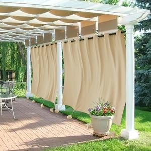 RYB HOME Extra Wide Outdoor Curtains Windproof, Blackout Waterproof Privacy Outside Curtains for Patio Pergola Pool Hut Screen Porch Outside Deck, W 105 x L 84 inch, Beige, 2 Panels