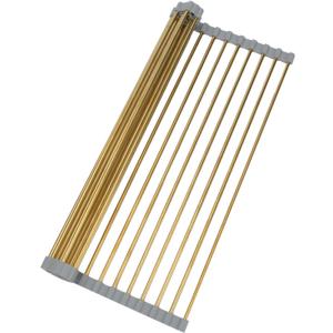 Snailhouse Roll Up Dish Drying Rack, Stainless Steel Dish Drainer Over The Sink with Anti-Slip Silicone for Kitchen Counter, Gold (17.8 x 15.7 in)