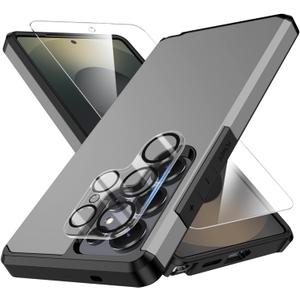 5 x for Samsung Galaxy S25 Ultra Phone case with Tempered Glass Screen Protector+Camera Lens Protector,for Samsungs S25 Ultra Phone case,Silicone Durable Armor for Samsung Galaxy S25 Ultra case (Metallic Grey)