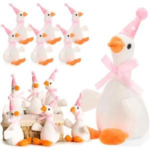 Vertintong 7 Pcs Silly Goose Plush Stuffed Animal Toy Birthday Decorations 8 inch One Silly Goose Baby Shower Party Favor Soft Duck Stuffed Animal with Birthday Hat for Girls Funny Party Supplies
