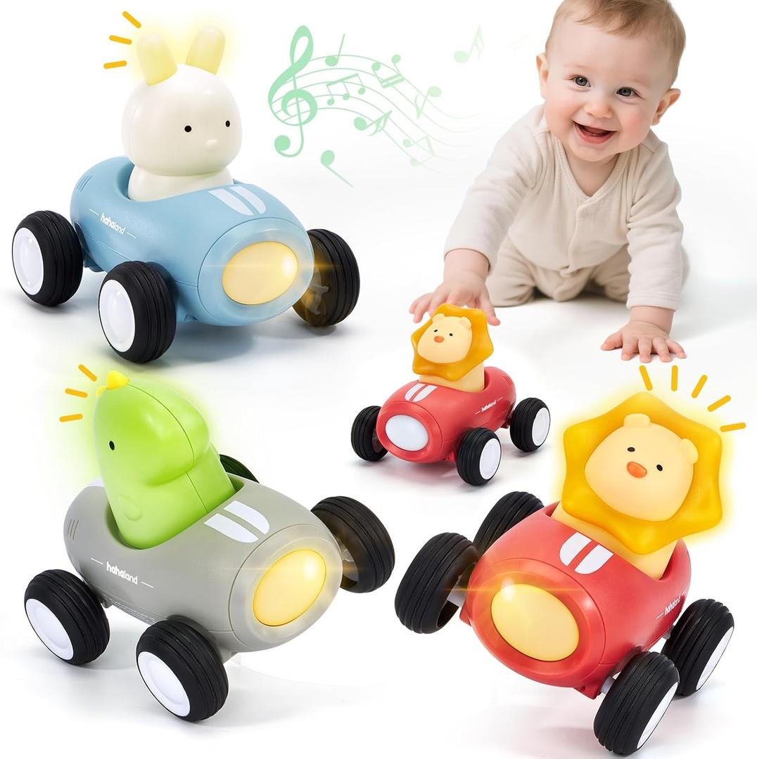 hahaland Toy Cars for Toddlers 1-3 - Push and Go Cars Musical Light up Toys for 1 Year Old Boy Gifts, Friction Powered Car Toddler Toys for One Year Old Birthday Easter Baby Boy Girls Gifts, 3 PCS