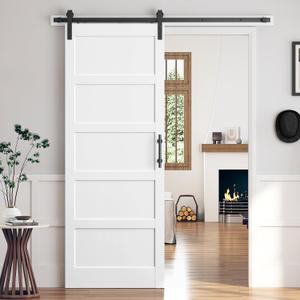 ROYMELO 36x96 Inch White Sliding Barn Door Slab with 6.6ft Hardware Kit Included, 5-Panel, MDF Wood Panel Covered with Water-Proof Scratch-Proof PVC Surface, Simple DIY Assembly