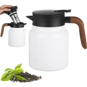 White Tea Thermos  Built-in Infuser, 1000ml Stainless Steel Thermos Insulated Tea Pot with Lid, Thermal Carafe for Home Kitchen Office