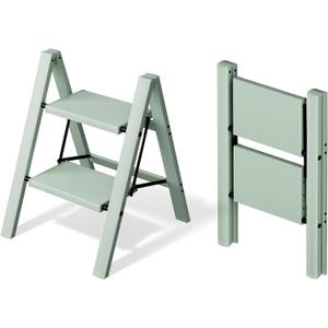 Mayi Plus 2 Step Ladder,Aluminum Folding Step Stool for Adults,Step Ladder with Wide Anti-Slip Pedal,330 lbs Capacity for Home,Office,Kitchen,Library(Green)