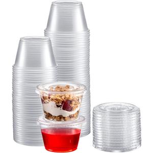 Portion Cups with Lids (4 Ounces, 100 Pack) | Disposable Plastic Cups for Meal Prep, Portion Control, Salad Dressing, & Medicine | Small Plastic Condiment Container