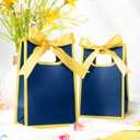 Kolldenn 24 Pcs Small Gift Bags with Bow 6.3 x 3.9 x 2.8 Inch Thank You Gift Bags Elegant Mini Paper Bag with Handles for Wedding Bridal Birthday Baby Shower Bridesmaid Party Favors(Navy Blue)
