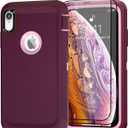 Case for Apple iPhone X/XS Case with 2 Screen Protector, Heavy Duty Full Body Shockproof Military Grade Cover, 3 in 1 Drop Protection Phone Case 5.8" [Wine Red+Pink] (X/XS-Wine Red Pink)