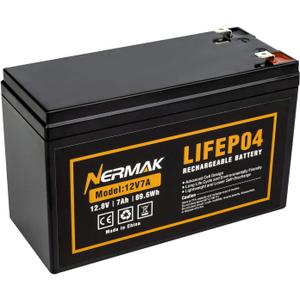 12V 7Ah (7.2Ah) Lithium LiFePO4 Deep Cycle Battery, 2000+ Cycles Lithium Iron Phosphate Rechargeable Battery for Solar Powar, Lighting, Ride on Toys, Fish Finder and More, Built-in 8A BMS