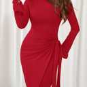 PRETTYGARDEN Women 2025 Mini Bodycon Dresses Long Sleeve Ruched Fitted Short Night Out Trendy Party Club Outfits Fall Clothes (Red, XXL)