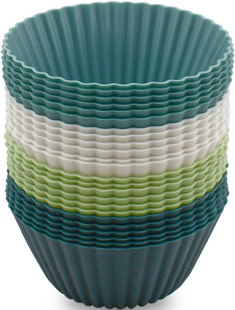 24 Pack Silicone Baking Cups Reusable Muffin Liners Non-Stick Cup Cake Molds Set Cupcake Silicone Liner Standard Size Silicone Cupcake Holder Silicon Cups for Baking Bpa Free (4 Colors) (Morandi)