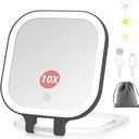 DESCHEN Rechargeable Travel Makeup Vanity Mirror with Lights and Magnification, 7" Portable 1X/10X Magnifying Mirror with 4 Color Light, Lighted Makeup Mirror with Magnification, Folding LED - Black