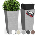 Mueller M-Resin Heavy Duty Tall Planter, Indoor/Outdoor Grande Plant, Tree, Flower Pot, 2-Piece Set, 24”, Modern Design, Built-in Drainage, Dark Grey