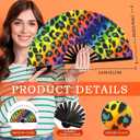 Folding Fan UV Glow Rave Bamboo Summer Hand Fan Leopard Print Decoration Dancing Party Wedding Night Club Concert Festival Large (Multicoloured-9, M)