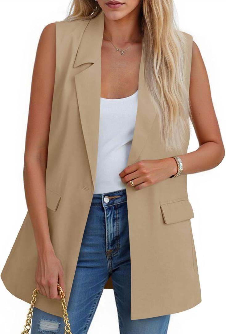 Cicy Bell Women's Sleeveless Blazer Vest Casual Work Office Suit Jackets (L)