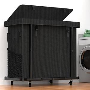 60 Gal(230L) High Grade Large Laundry Basket with Wheels, Rolling Laundry Hamper, Laundry Cart with Metal Frame and Removable Bag Design, Suitable for Laundry Room, Bedroom (Black, 3 Section 230L)
