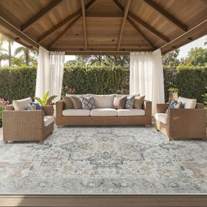 GENIMO Outdoor & Indoor Area Rug 10'x14', Waterproof, Non-Shedding, Easy Cleaning, Boho Mat for Patio, Living Room, Balcony, Dining Room, RV, Deck, Bedroom, Camping, Outside Carpet,Light Grey Brown
