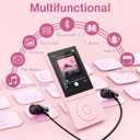 64GB MP3 Player with Bluetooth 5.3, Music Player with HiFi Sound for Sports Runners, 2.4" Screen MP3 Player Built in HD Speaker Voice Recorder E-Book, Expanded Up to 128GB, Earphone Included, Pink