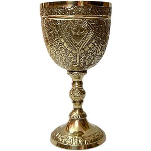 Handmade Brass Chalice Goblet Artisanal Craftsmanship, Antique Vintage Design Elegant Cups for Wedding, Church, Festive Events (Polished Brass)