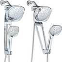 AQUABAR High Pressure Square 3-way Luxury Spa Combo System with Adjustable 18" Extension Arm for Easy Reach & Mobility - Use 7.5" Rain & Handheld Shower Head Separately or Together/All-Chrome Finish