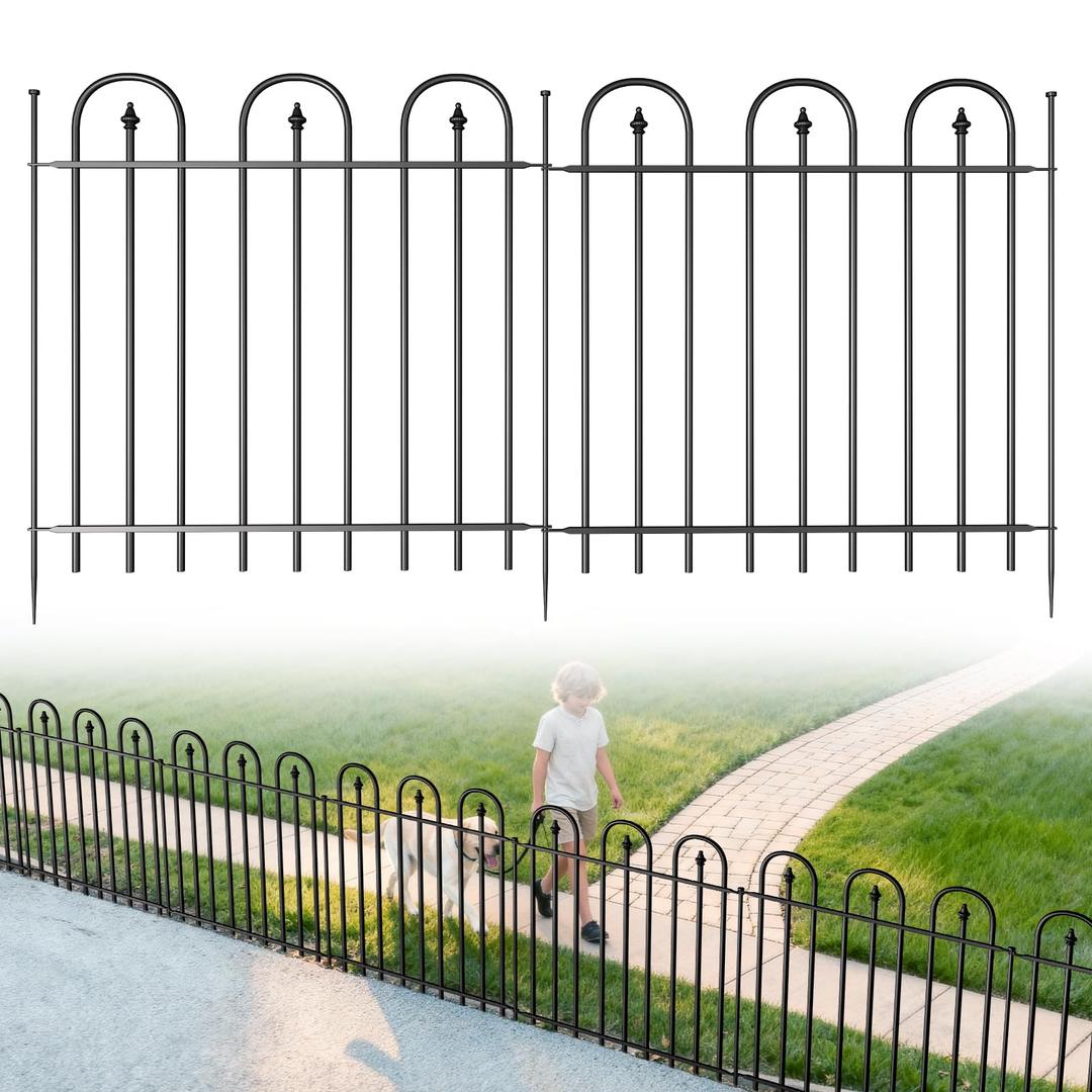BOWDIMS Garden Fence Animal Barrier - 10 Panels, 32 in(H) x 24 ft(L) No Dig Garden Fence, Arched Decorative Garden Fence Border with Ground Stakes, Rustproof Metal Fencing for Yard Patio Dog Rabbit