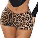 SHENHE Women's Glitter Sequin Leopard Shorts Low Rise Sexy Rave Club Booty Shorts Hot Pants (Brown)