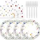 48Pcs Wildflower Party Decorations Summer Floral Paper Plates and Napkins Party Supplies for Birthday Decor Wildflower Baby Shower Decorations