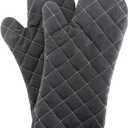Oven Mitts Flame Retardant Mitts Heat Resistant to 425 F 15 Inch Kitchen Mitt Black Color 2-Pack