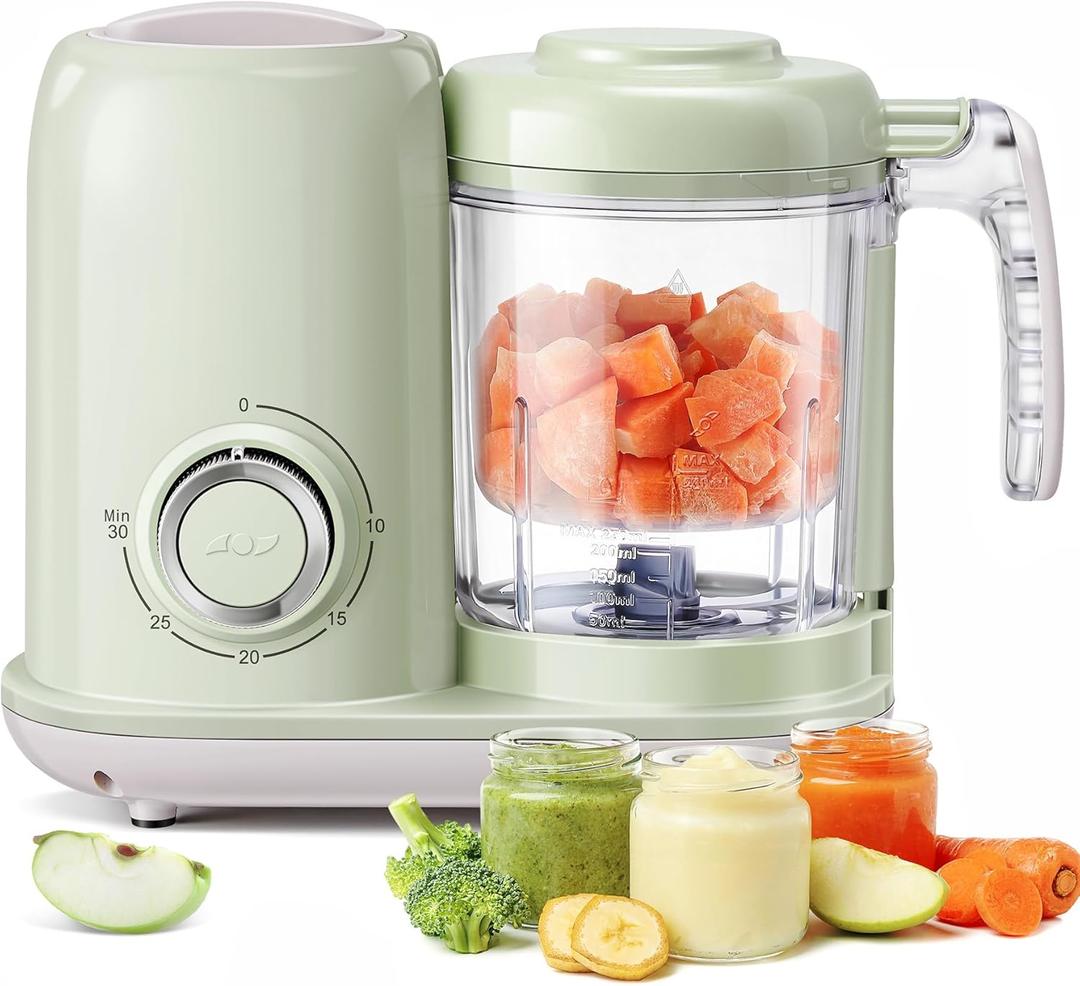Baby Food Maker, 4 in 1 Baby Food Processor and Steamer, Puree Blender, Multifunctional Baby Puree Maker, Dishwasher Safe (Green)