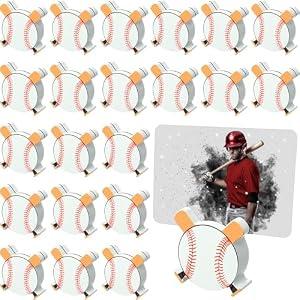 AceOrbit 12 Pcs Baseball Place Card Holder Wooden Picture Holders & Memo Clips Baseball Centerpieces for Tables Sports Ball Base Number Holders for Wedding Party Supplies