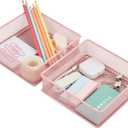 Annova Mesh Stackable Drawer Cabinet and Shelf Organizer Bins Storage Basket School Office Supply Holder Tray- Set of 2 (Light Pink, 6x6x2 Inch)