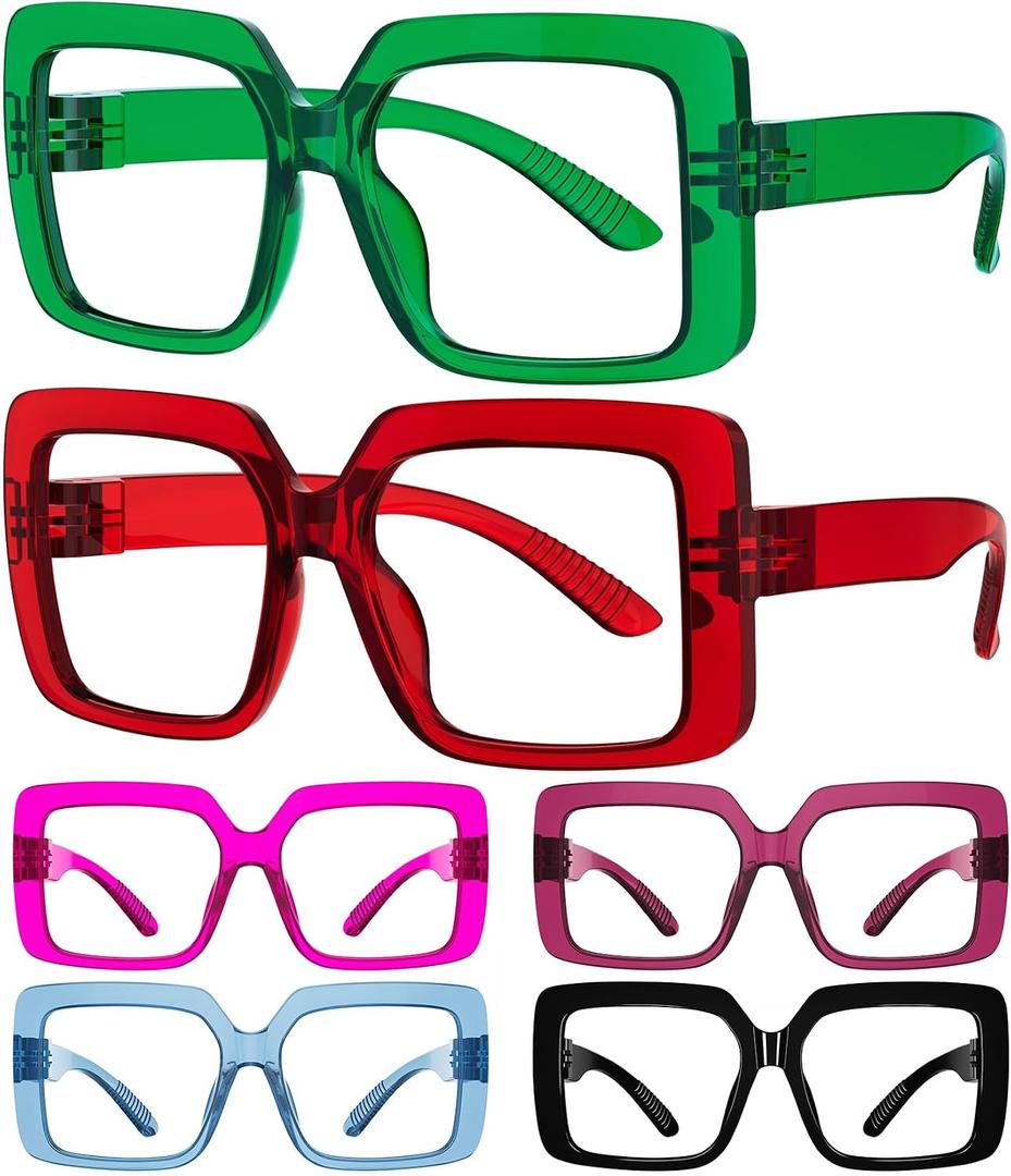 Eyekepper 6 Pack Huge Oversized Reading Glasses Women, Metalless Blue Light Blocking Computer Readers Screwless Spring Hinges, +.