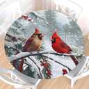 Christmas Red Bird Round Fitted Tablecloth with Elastic Edge,Water-Resistant Wipeable Winter Xmas Cardinal Bird Berry Table Cover for 40-44" Stretch Table Cloth for Dinner Indoor Outdoor Party