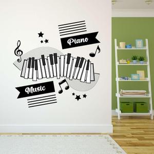 Design With Vinyl Music Wall Decal Vintage Piano Keys Silhouette with Musical Notes on White Background Removable - Size: 20 in x 20 in