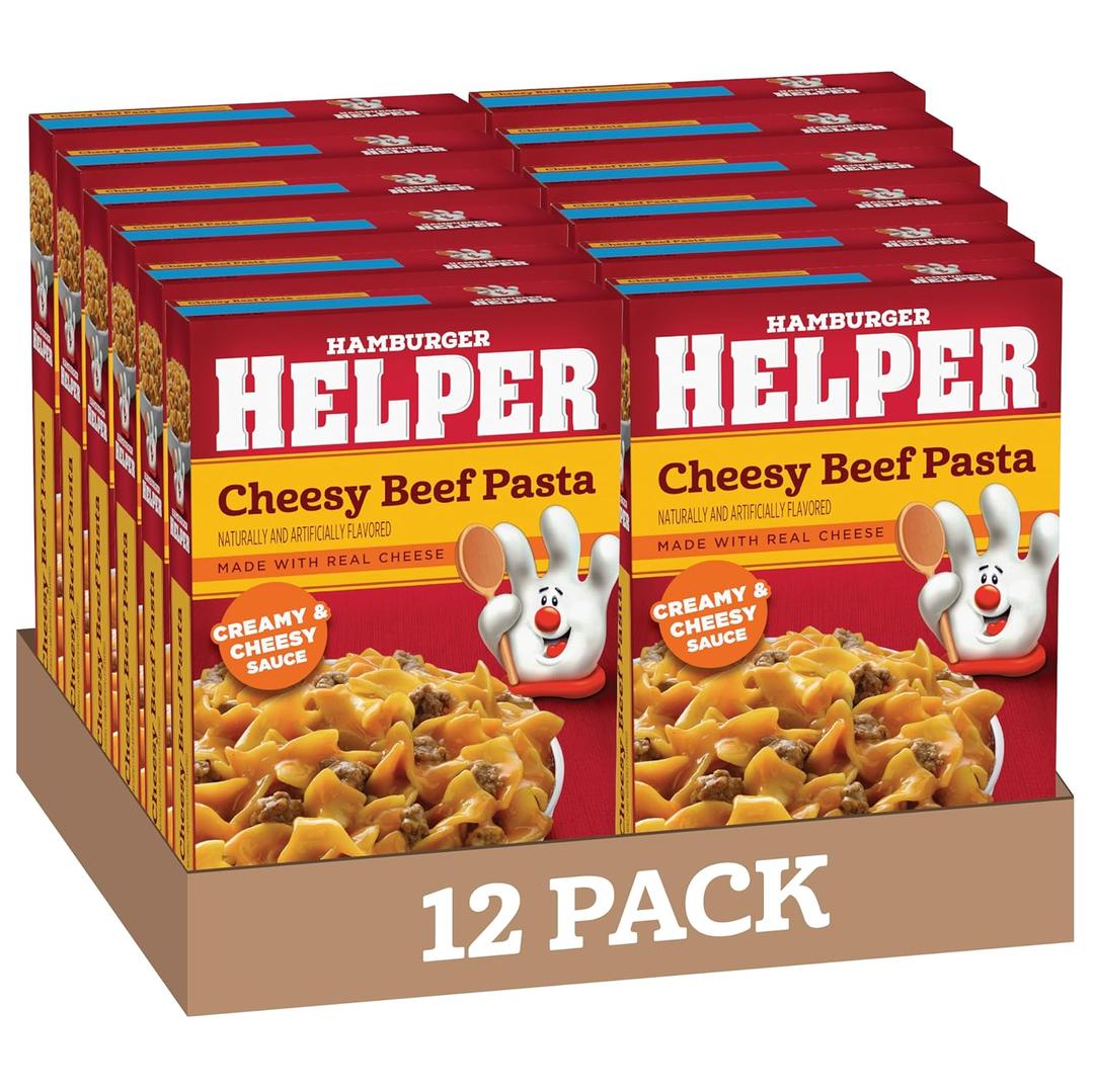 Hamburger Helper Cheesy Beef Pasta Meal (5.2 oz - 12 Pack) No Artificial Flavors, Ready in 3 Easy Steps, Quick Meals Perfect for Midweek Dinners, Busy Evenings & Families On-the-Go (EXP 07/23/26)